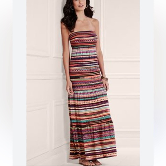 Soma Colorful Patterned Stripe Maxi Dress Size S Convertible Straps Empire Waist - Picture 11 of 11